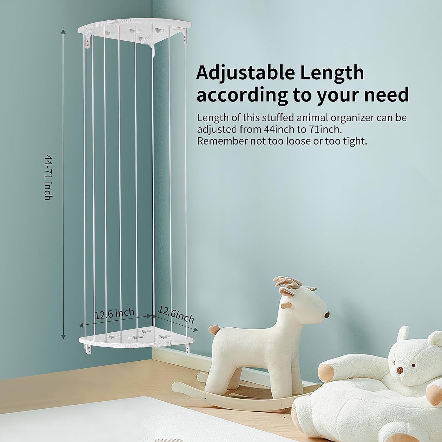 Soporte de madera para almacenamiento de animales de peluche con patrón de estrella, longitud ajustable, grande, organizador de juguetes de peluche