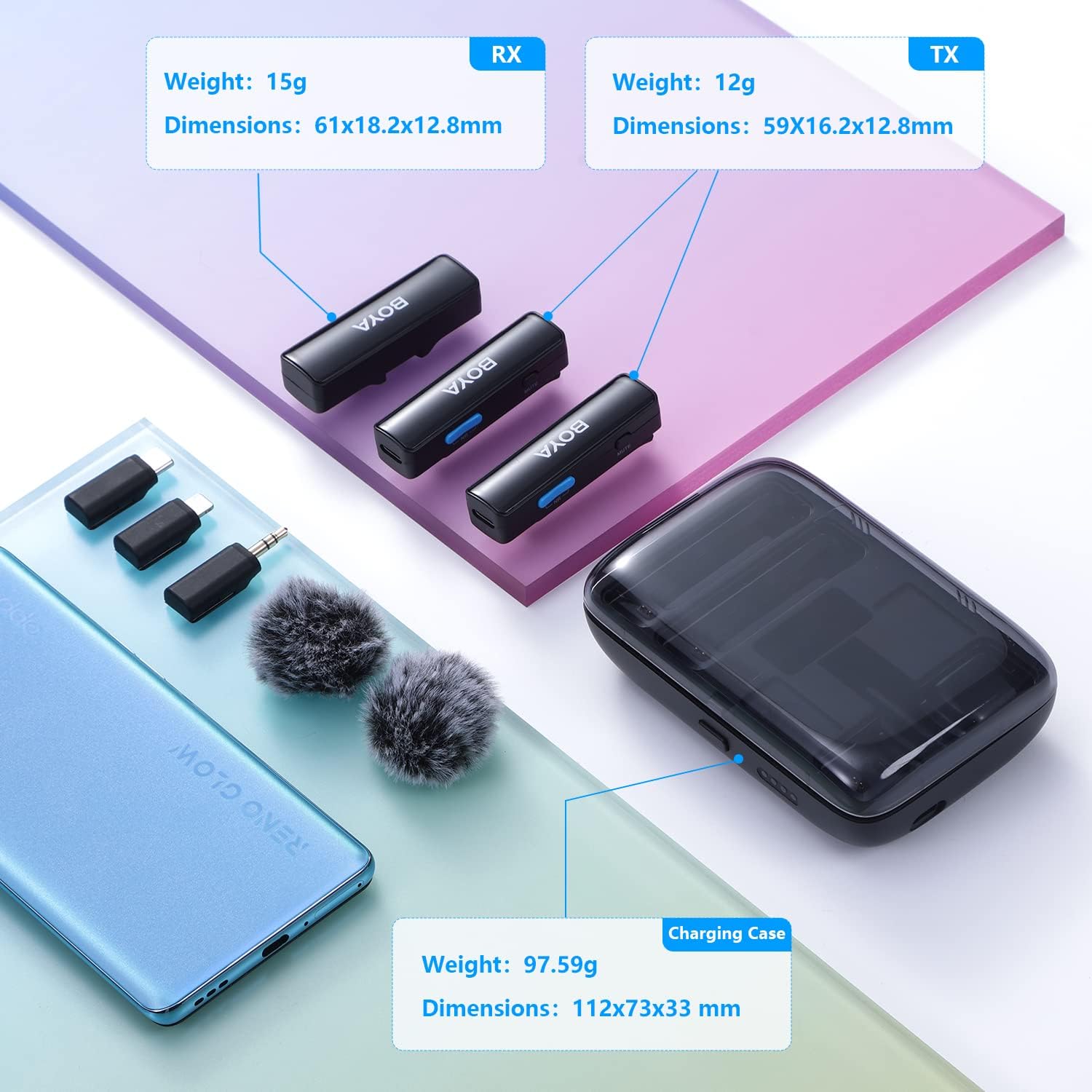 BOYA BOYALINK – Micrófono inalámbrico Lavalier para iPhoneAndroidcámara, sistema de micrófono dual de solapa todo en uno y entradas Lightning y