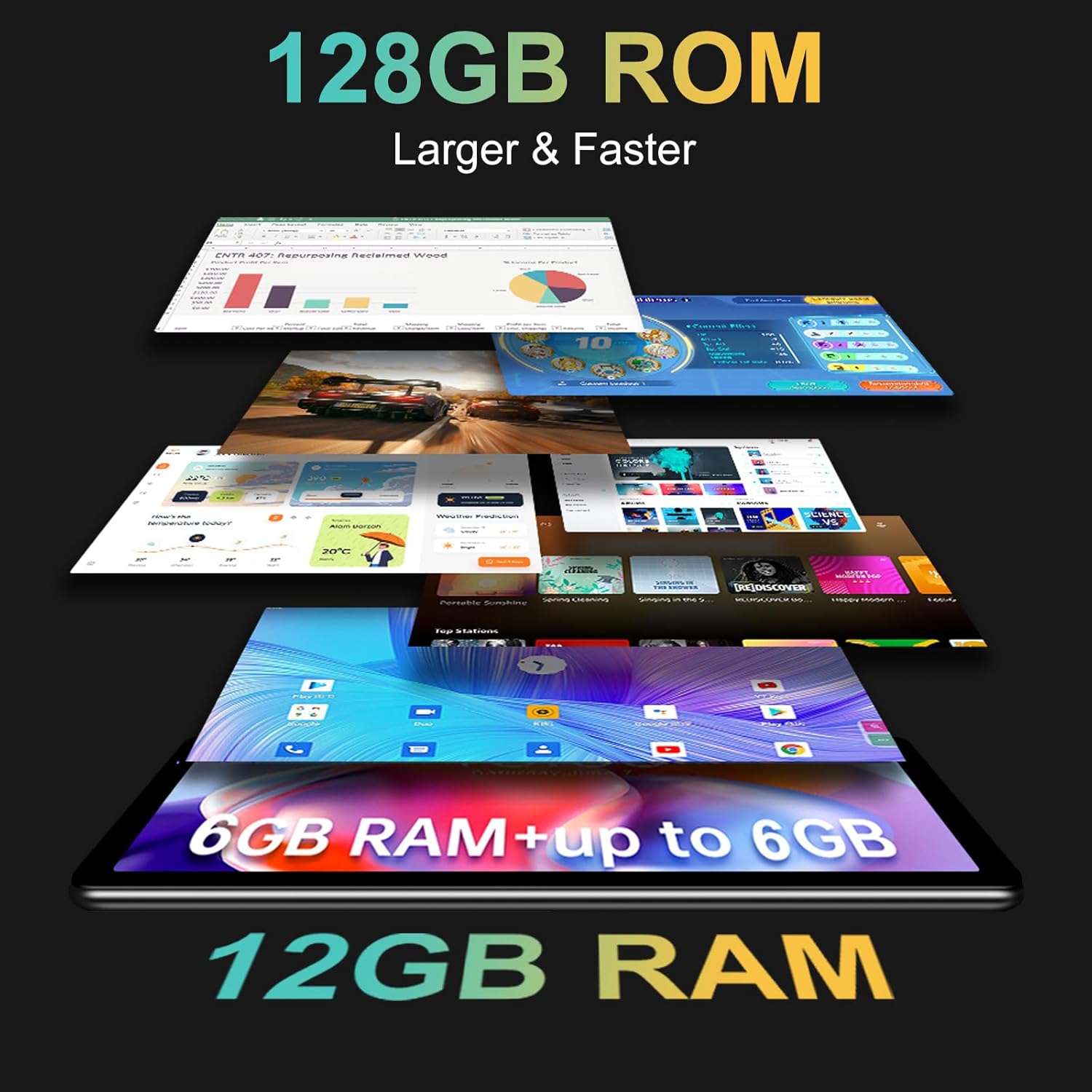 YESTEL Tablet Android 13 de 10 pulgadas con 12 GB de RAM + 128 GB de ROM, expansión de 1 TB, procesador octa-core de 2.0 GHz, pantalla IPS HD,