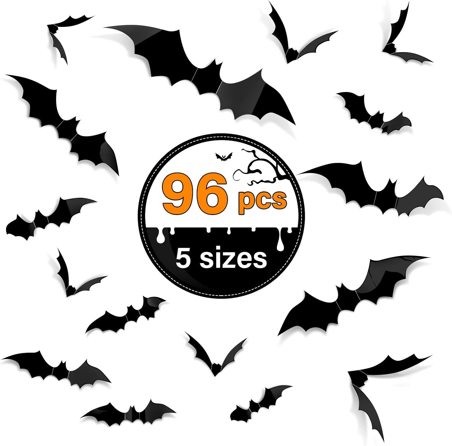 96 piezas de murciélagos 3D de Halloween 2023 actualizados, 5 tamaños diferentes para decoración de Halloween, suministros de fiesta de bricolaje,