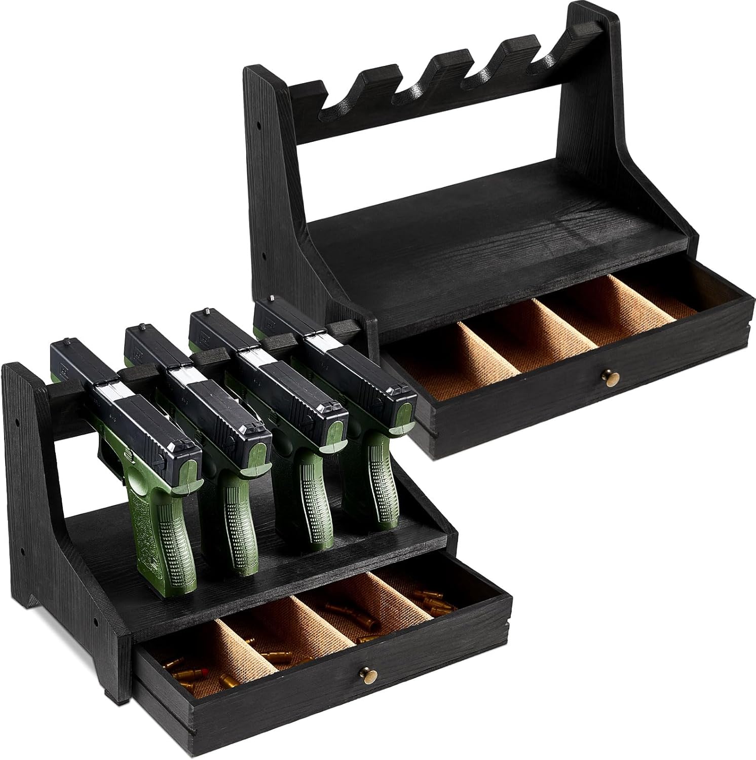 Pinkunn Paquete de 2 soportes para pistolas para almacenamiento de armas, de madera maciza, soporte para pistolas de madera real, soporte de