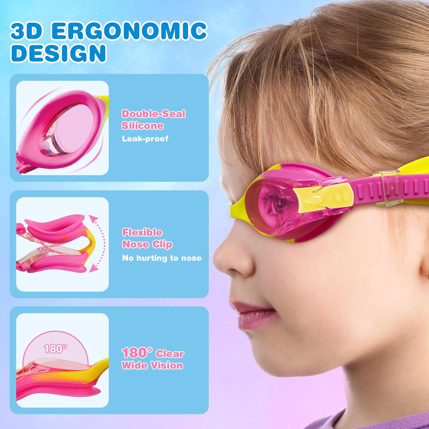 FOGULO Paquete de 4 gafas de natación para niños de 4 a 14 años, gafas de natación antiniebla con protección UV, gafas impermeables para niños y