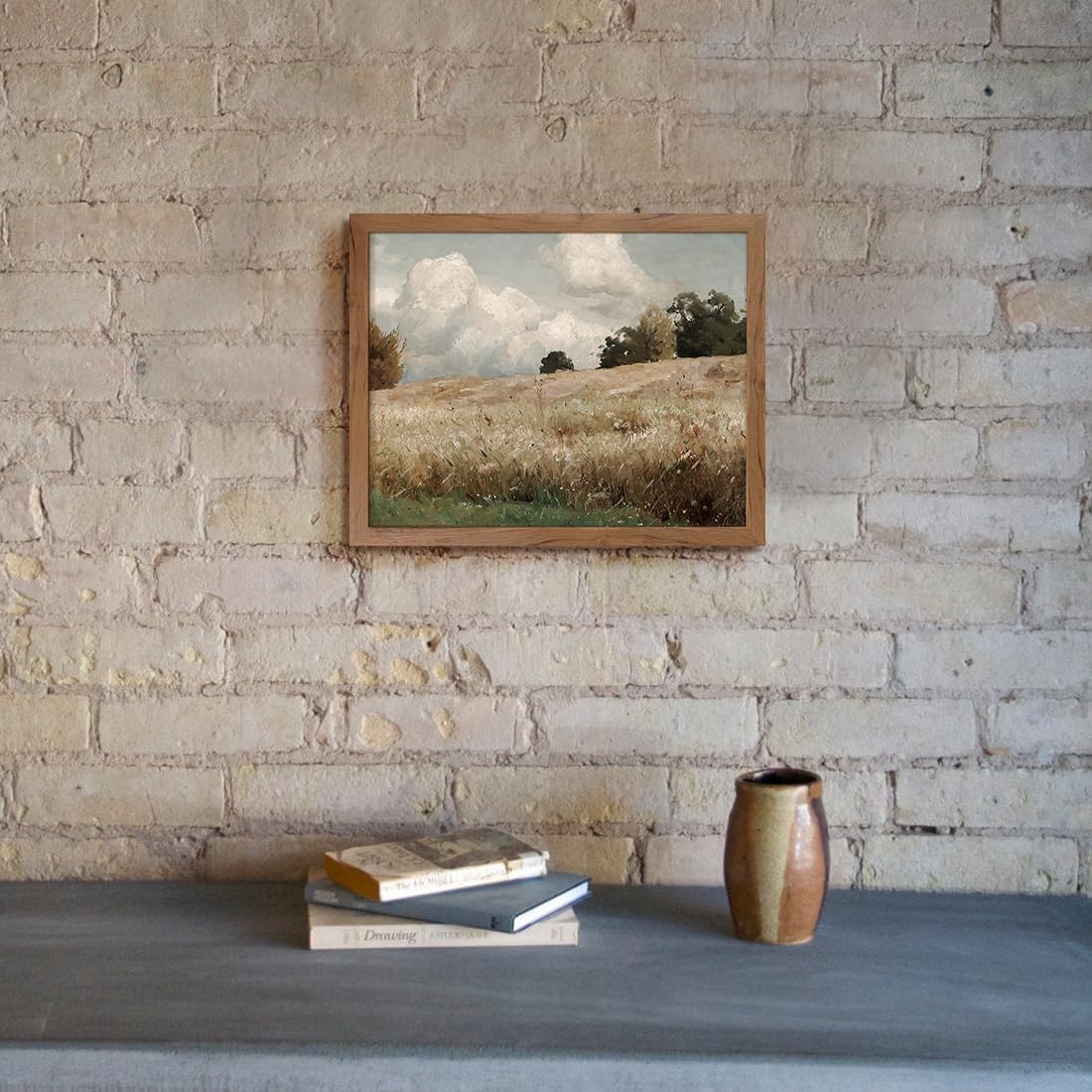 JOWOROLO The Vast Grassland – Arte de pared enmarcado para decoración de habitación, lienzo de nube blanca para sala de estar y accesorios, pintura