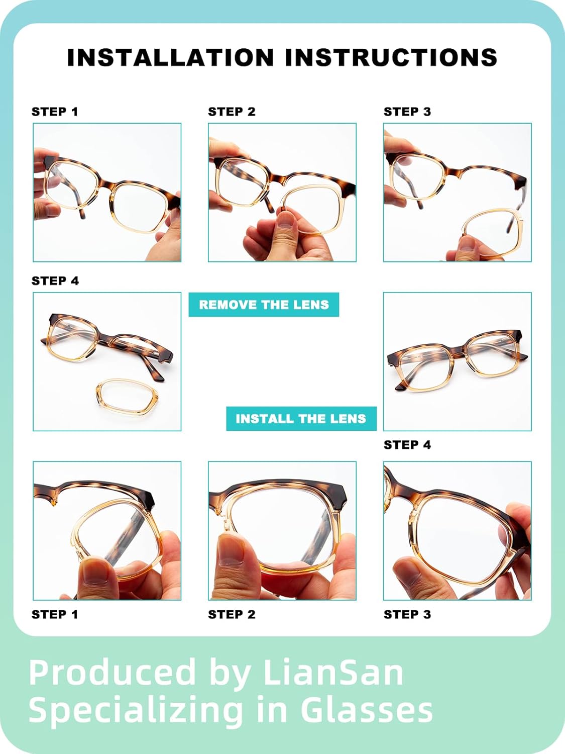 LianSan Gafas de lectura con diferente fuerza, para cada ojo, para mujeres y hombres, TR90, marco intercambiable con lente ajustable (tortuga, 3.00)