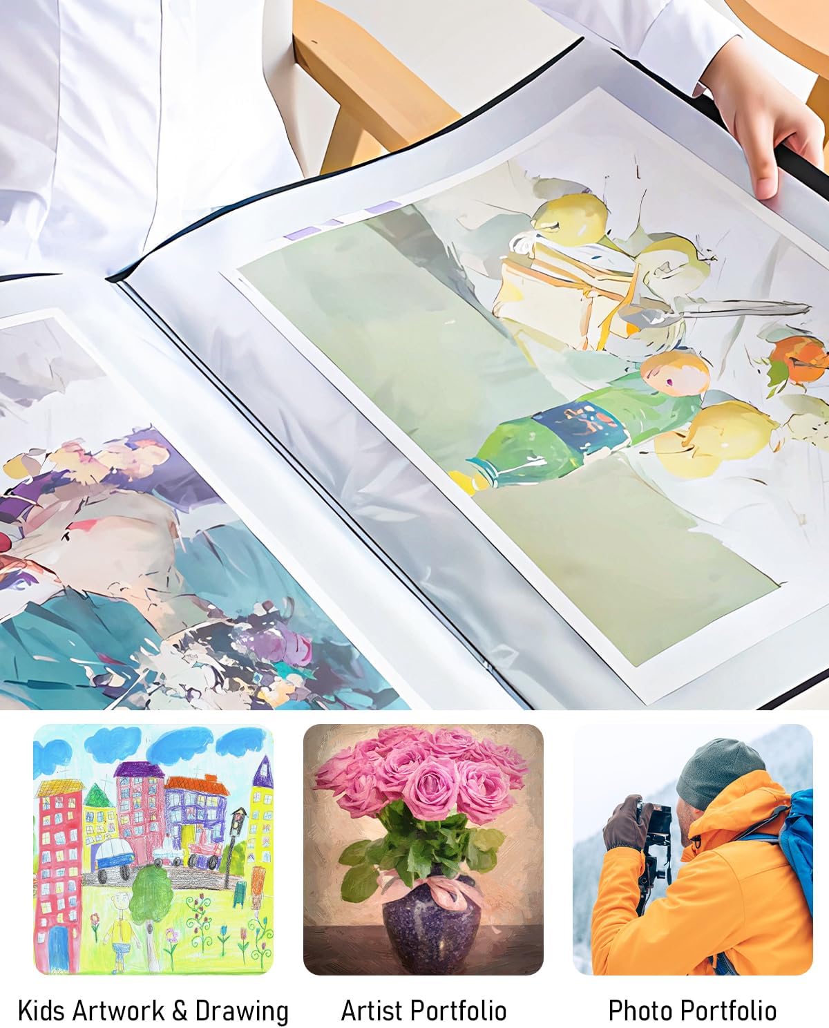 Nicpro Portafolio de arte de 11 x 17 pulgadas, carpeta grande mejorada para obras de arte con 30 bolsillos, 60 páginas, carpeta de libro de