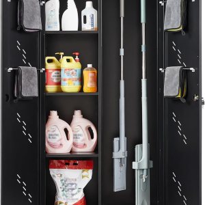 YILFANA Armario de almacenamiento de metal con cerradura, gabinete de almacenamiento de garaje de 71 pulgadas con barra colgante y ganchos en S, YILFANA Armario de almacenamiento de metal con cerradura, gabinete de almacenamiento de garaje de 71 pulgadas con barra colgante y ganchos en S,