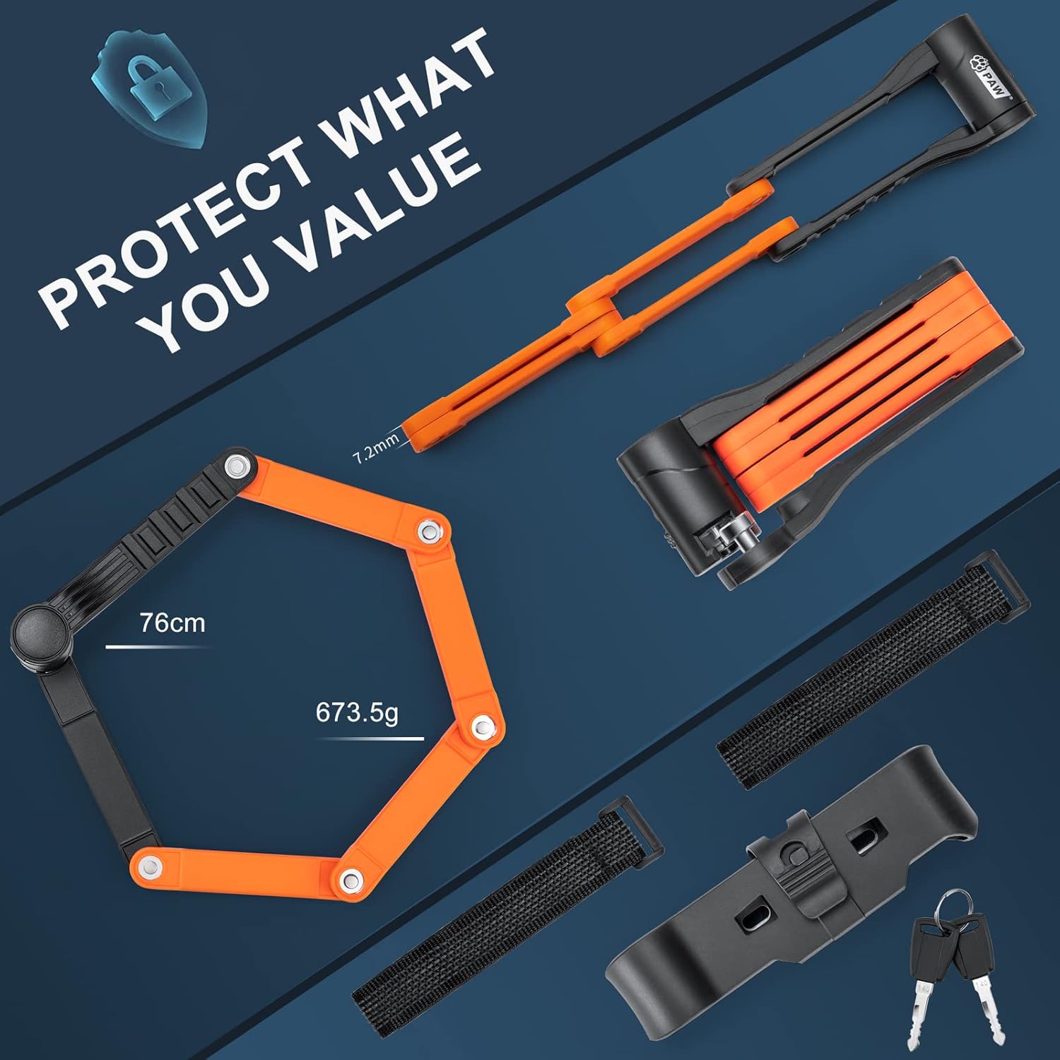 Candado plegable para bicicleta con 3 llaves, cerraduras de bicicleta de seguridad resistentes antirrobo, cilindro antitaladro y púa, candado