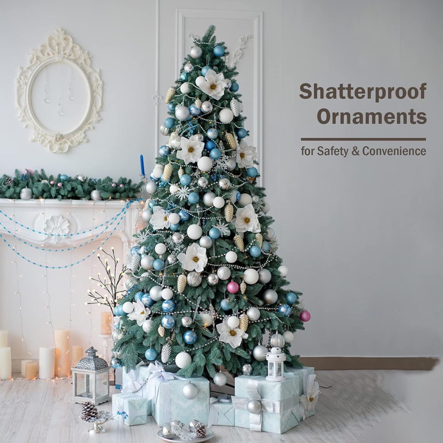 20 adornos de bola de Navidad color azul bebé, irrompibles, decoraciones de árbol de Navidad para fiestas de Navidad, hogar, oficina, decoración de