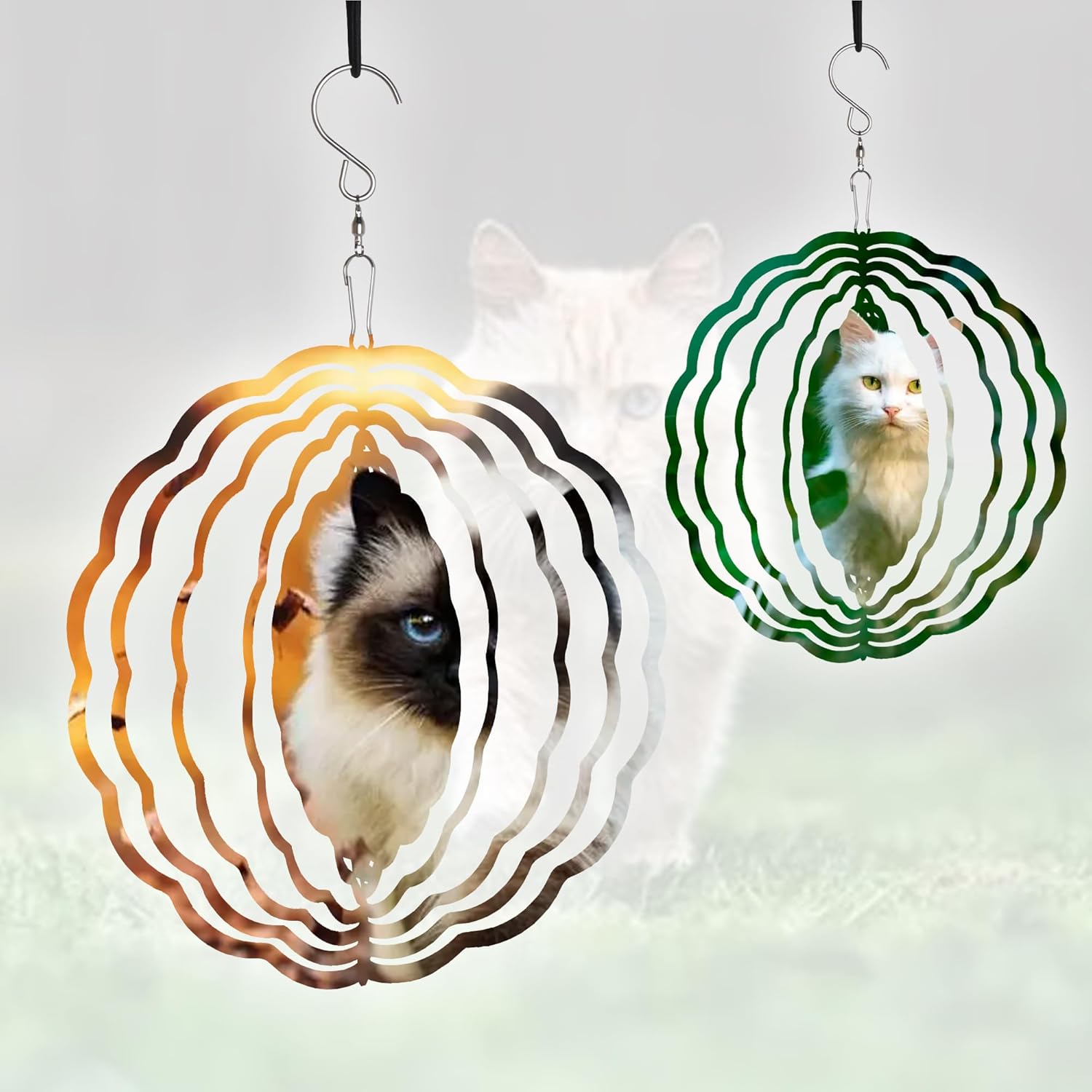 Paquete de 2 hilanderos de viento de sublimación de 8 pulgadas, molinillo de viento de aluminio 3D, escultura cinética de viento colgante para
