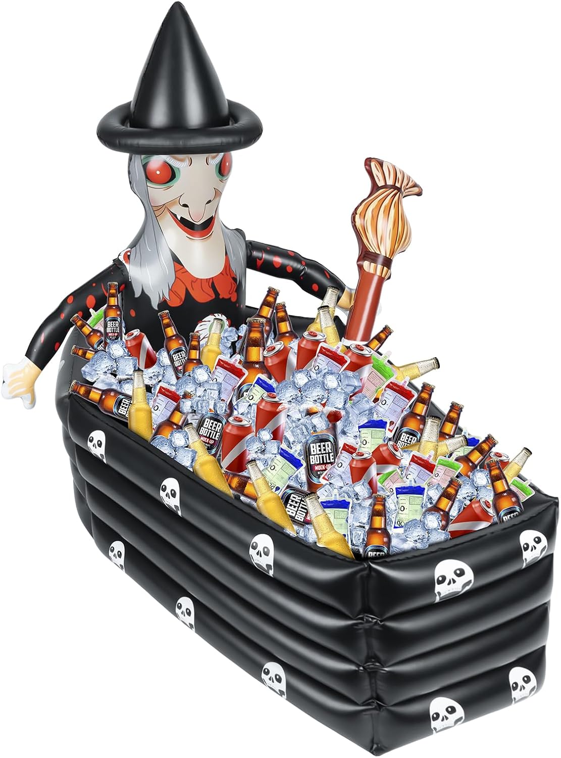 Enfriador inflable de Halloween, enfriador de bebidas grande de Halloween para fiesta de Halloween, 43 pulgadas, brujas, ataúd inflable, barra de