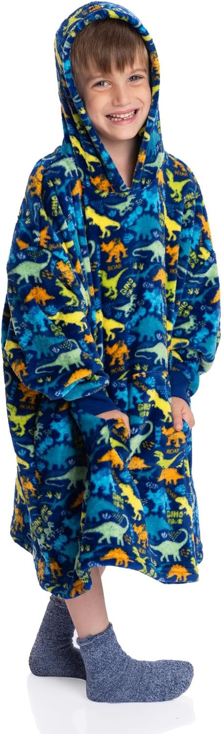 Mad Dog – Manta con capucha para niños, mantas con mangas acogedoras, forro polar suave y diseños de sherpa, para niños y niñas, de 4 a 13 años