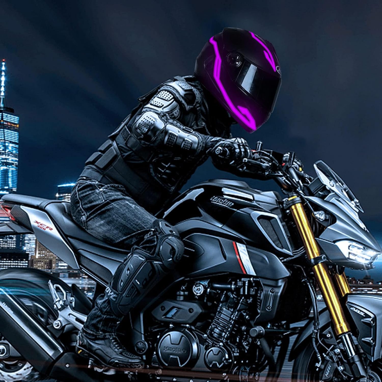 Luz para casco de motocicleta, 3 modos de conducción EL, tira de luz para casco, kit de decoración de luz de señal de conducción nocturna