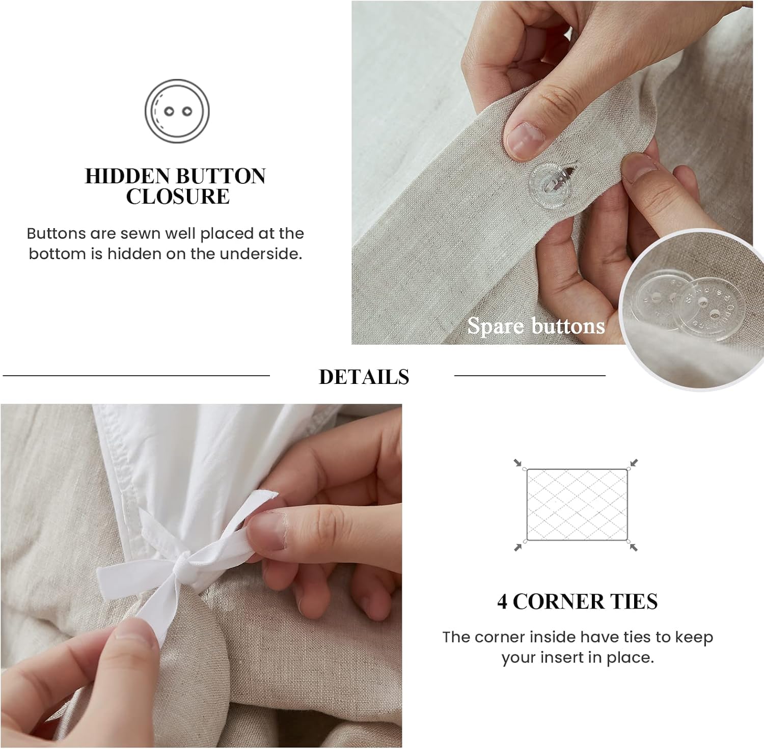 Simple&Opulence – Juego de funda de duvet de 3 piezas tamaño full, 100% lino lavado con volantes, incluye 1 funda de duvet y 2 fundas de almohada