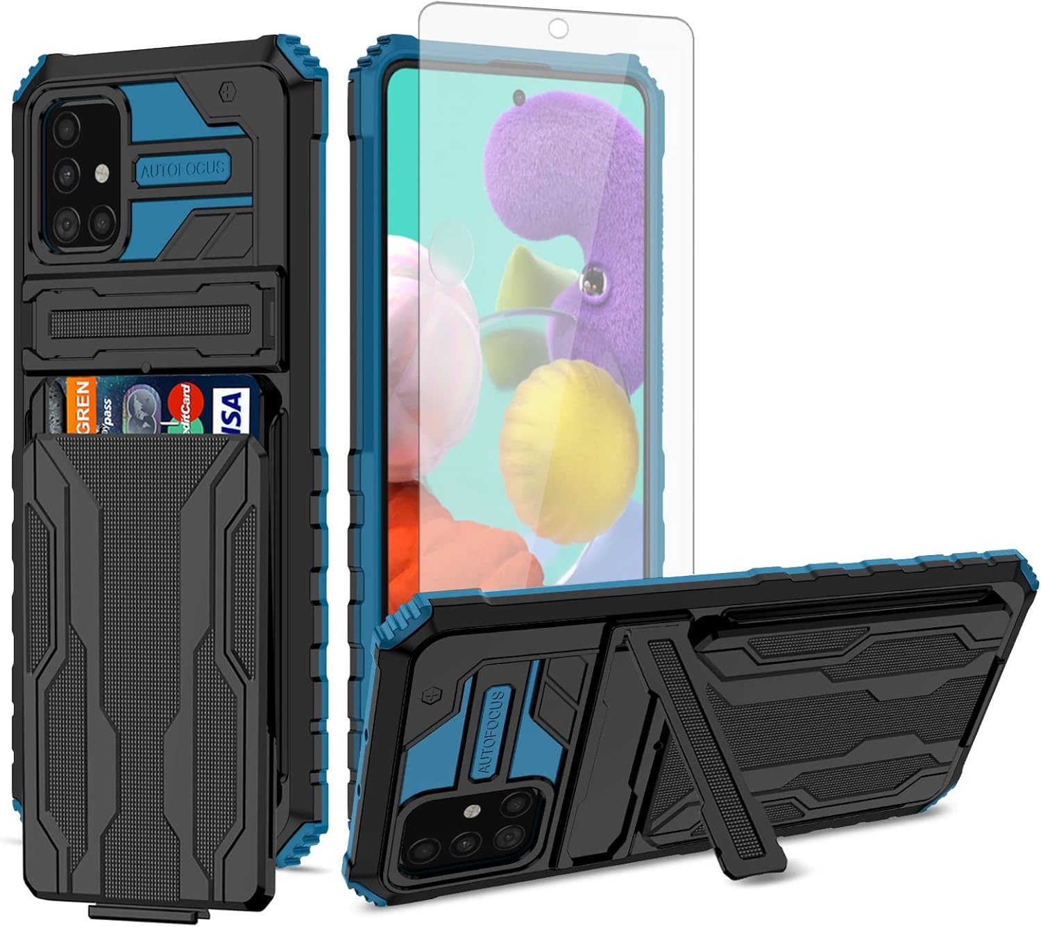 Asuwish Funda de teléfono para Samsung Galaxy A51 4G con protector de pantalla de vidrio templado y soporte delgado para tarjeta de crédito,