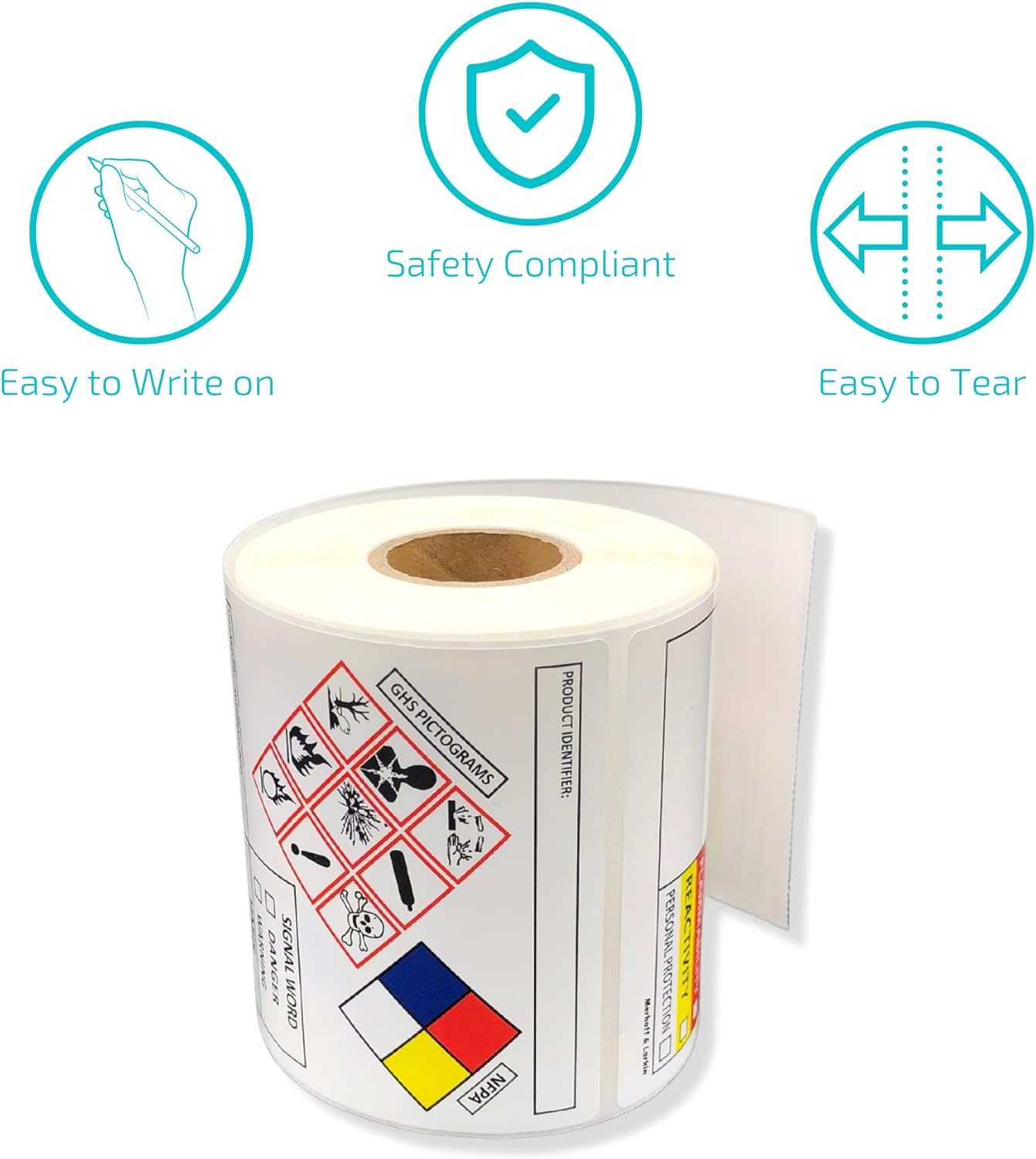 SDS OSHA – Etiquetas de datos para seguridad química de 4 x 3 pulgadas, rollo de 100 calcomanías MSDS con pictogramas GHS y bordes perforados para