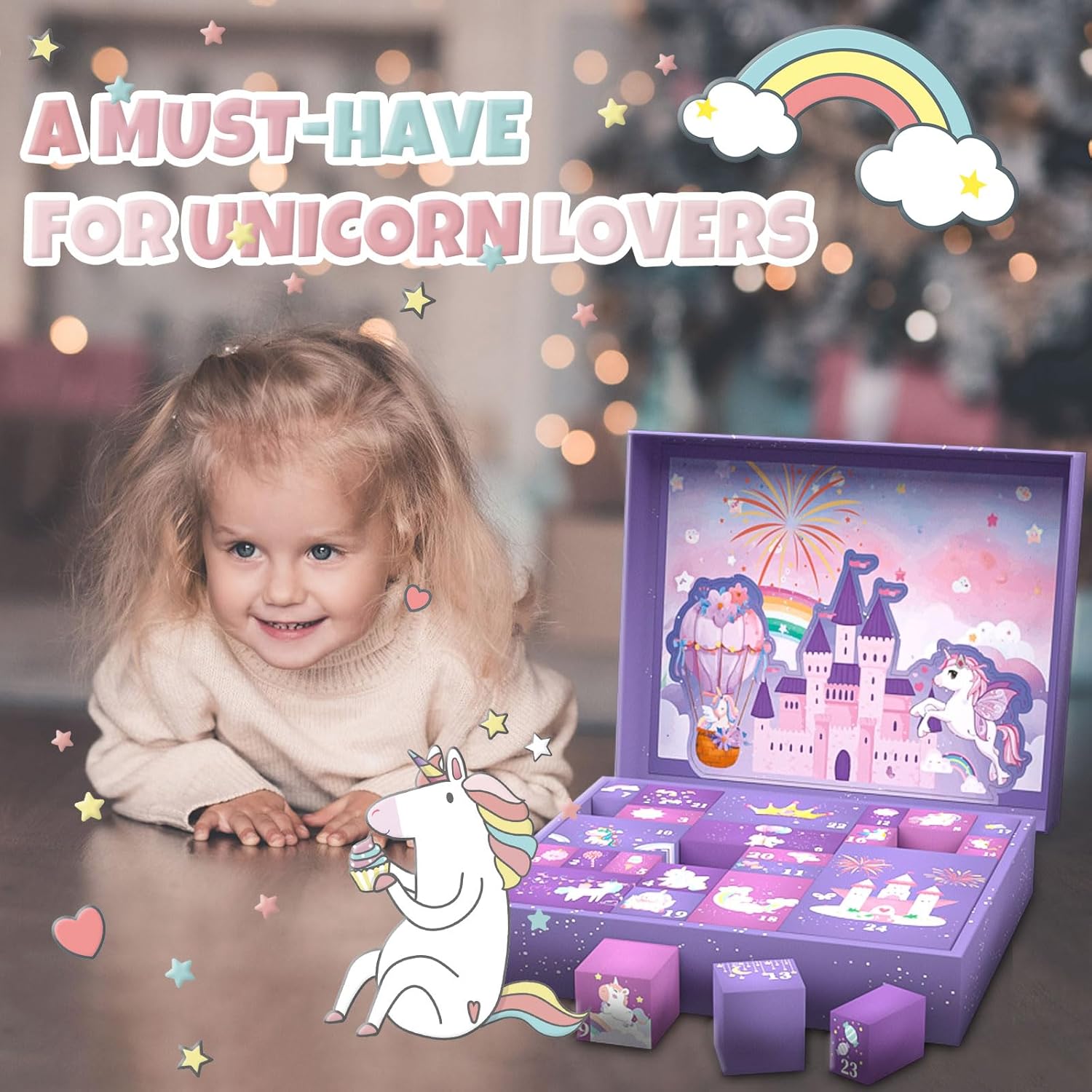 Calendario de Adviento 2023 para niñas, regalos de unicornio para niña, caja de cuenta regresiva de 24 días, calendario de cuenta regresiva, regalos