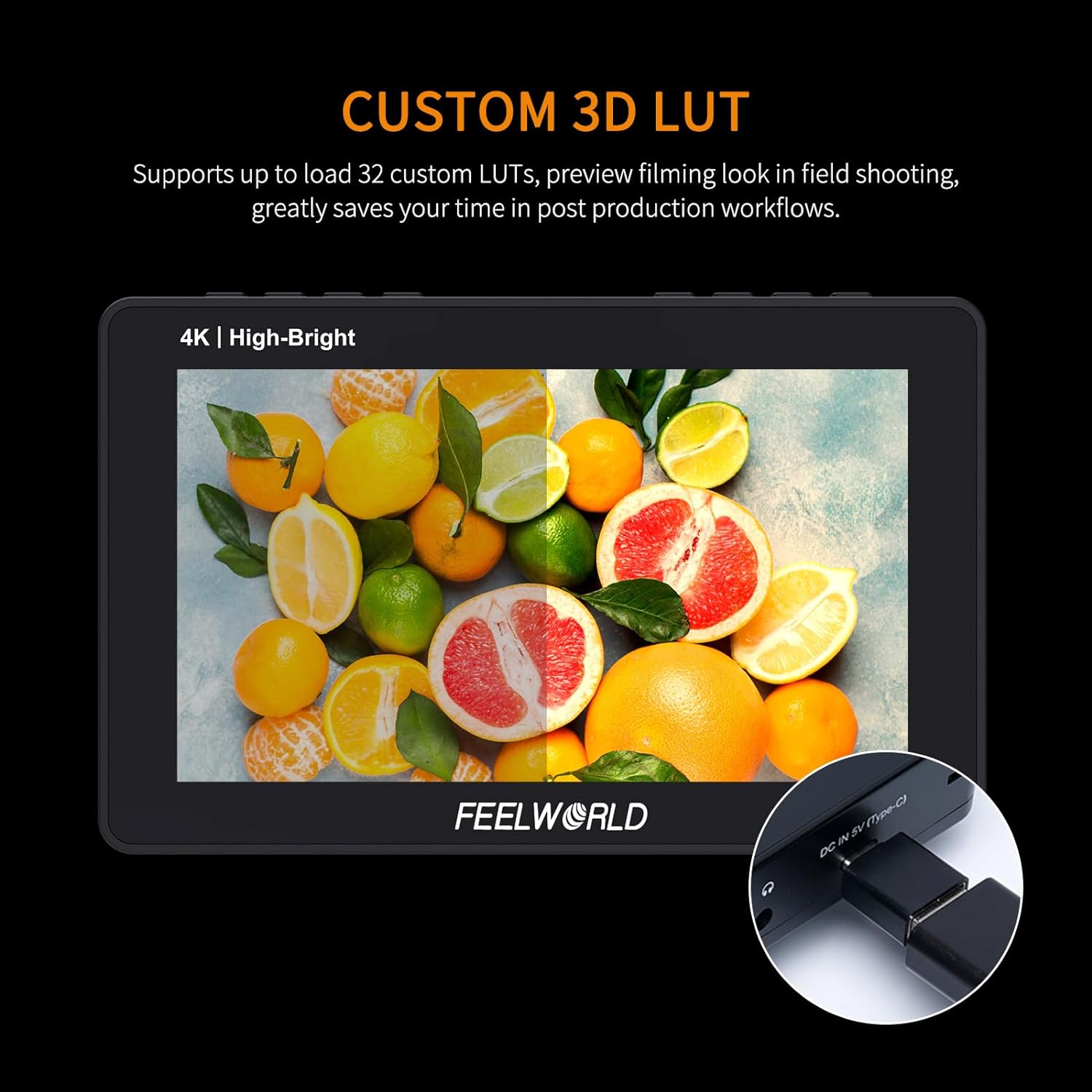 FEELWORLD F5 Prox 5.5 pulgadas 1600nit Cámara DSLR de alto brillo Monitor de campo Pantalla táctil Forma de onda 3D LUT F970 Kit externo Instalar