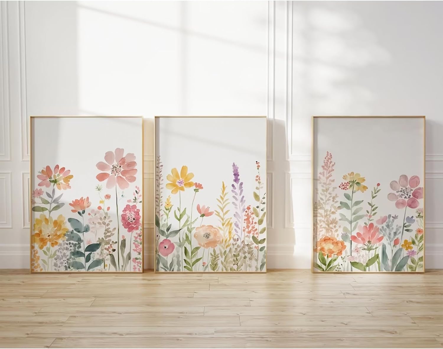 Arte de pared de flores silvestres en acuarela, lienzo floral botánico, arte de pared vintage, póster de pintura floral para sala de estar,