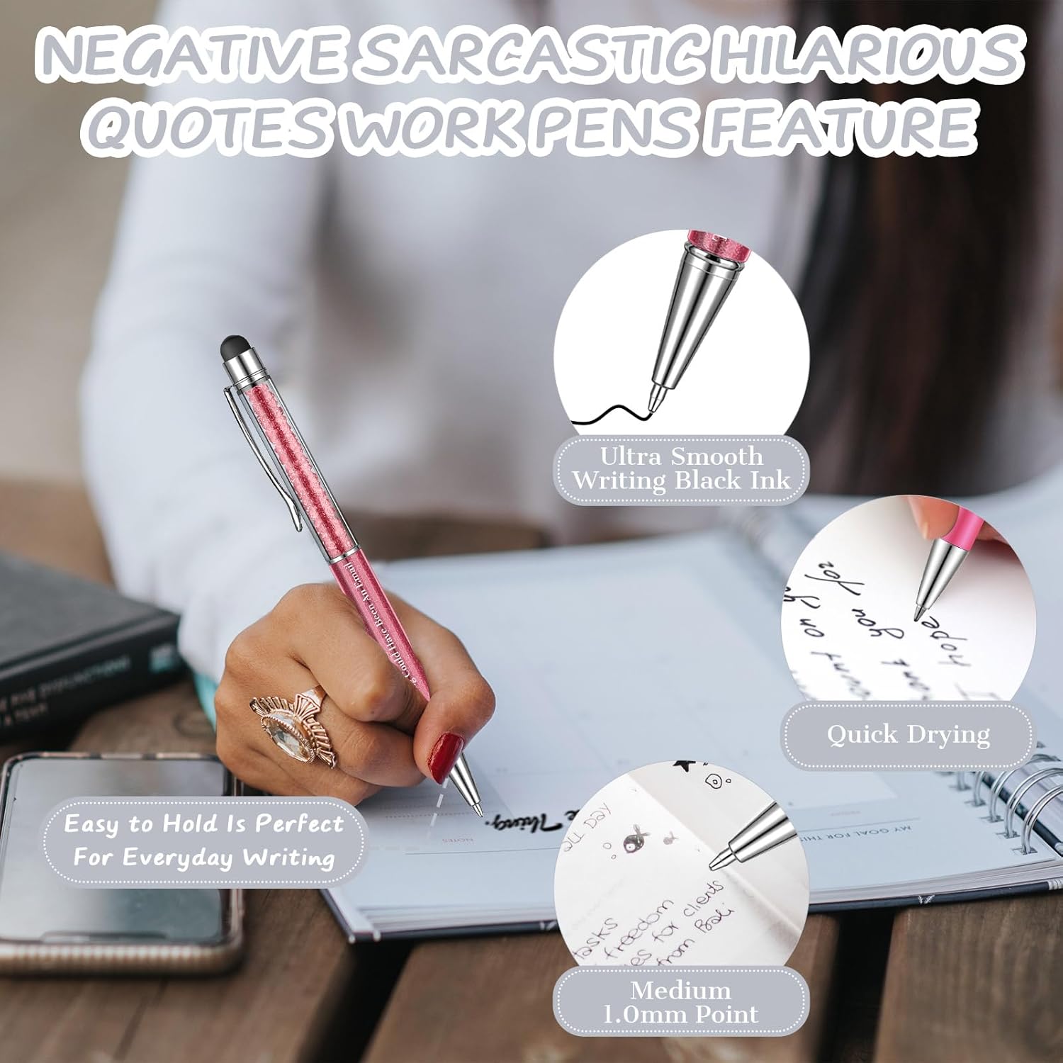 Snarky – Bolígrafos divertidos de oficina, 12 bolígrafos de trabajo con citas sarcásticas negativas y sarcásticas divertidas con punta de lápiz