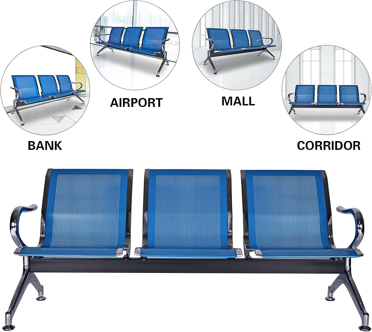 Sillas de sala de espera de 3 asientos, banco de sala de espera con brazos, banco de recepción del aeropuerto, sillas de recepción de invitados,