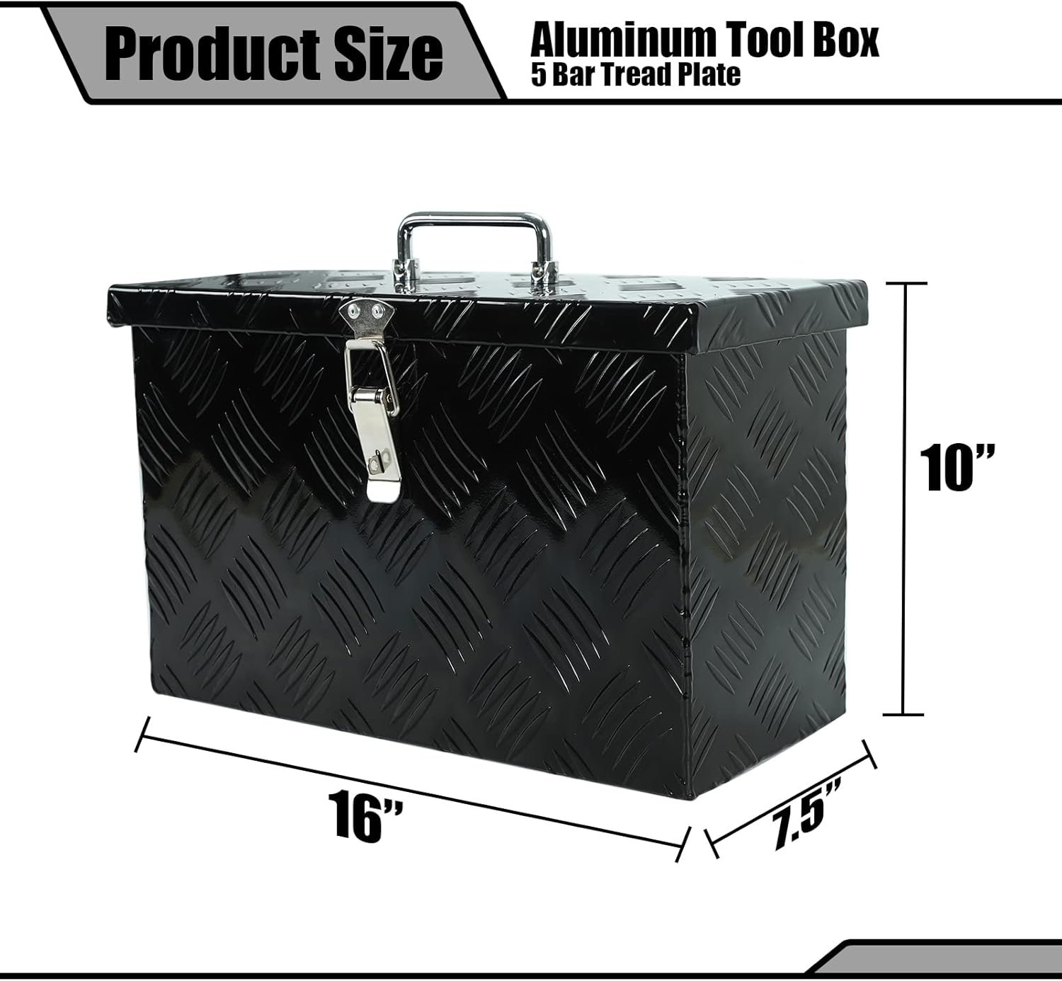 Caja de herramientas chapada en aluminio resistente de 16 pulgadas, caja de herramientas para camioneta, caja de herramientas para remolque, caja de
