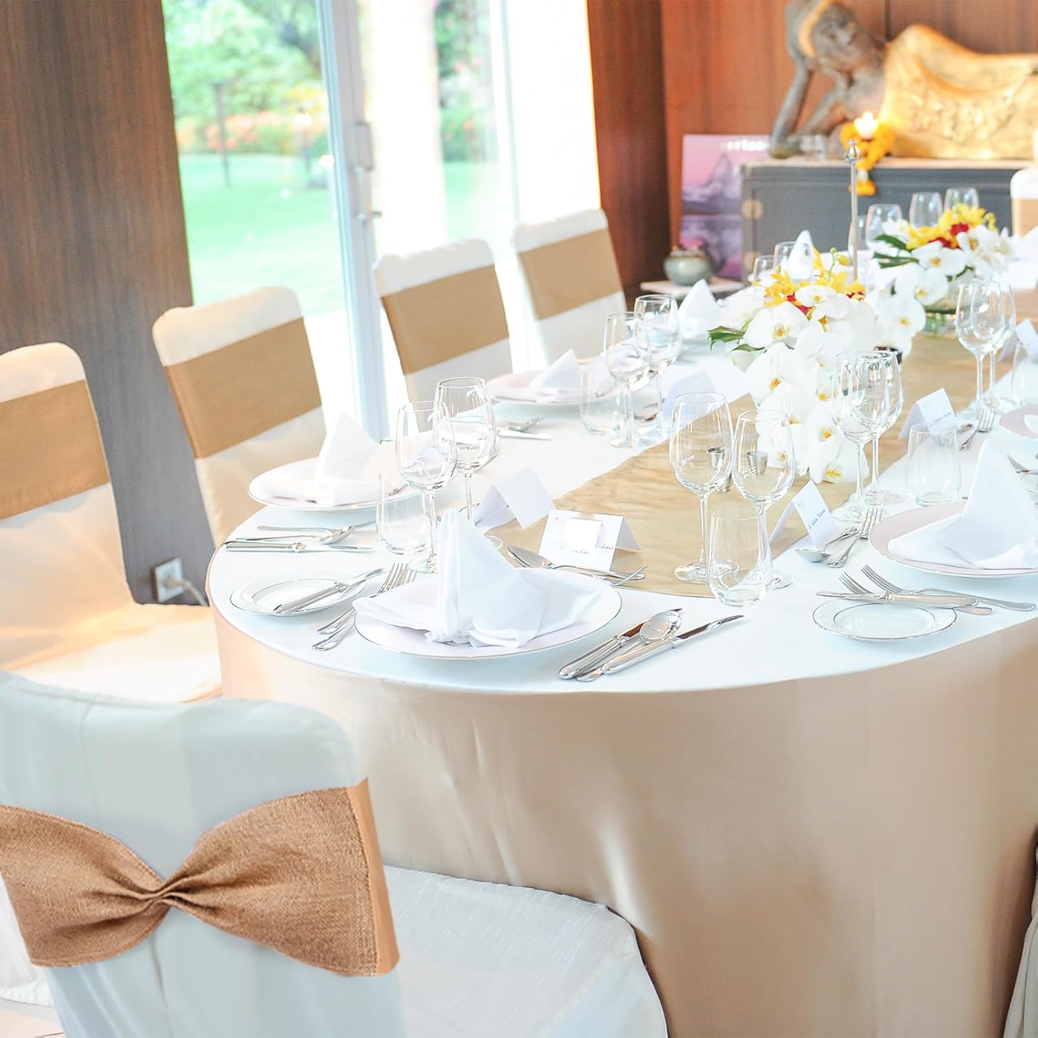 Bandas elásticas de arpillera para silla de lino y elastano, bandas rústicas para sillas de comedor, lazos para boda, comedor, banquete, evento,