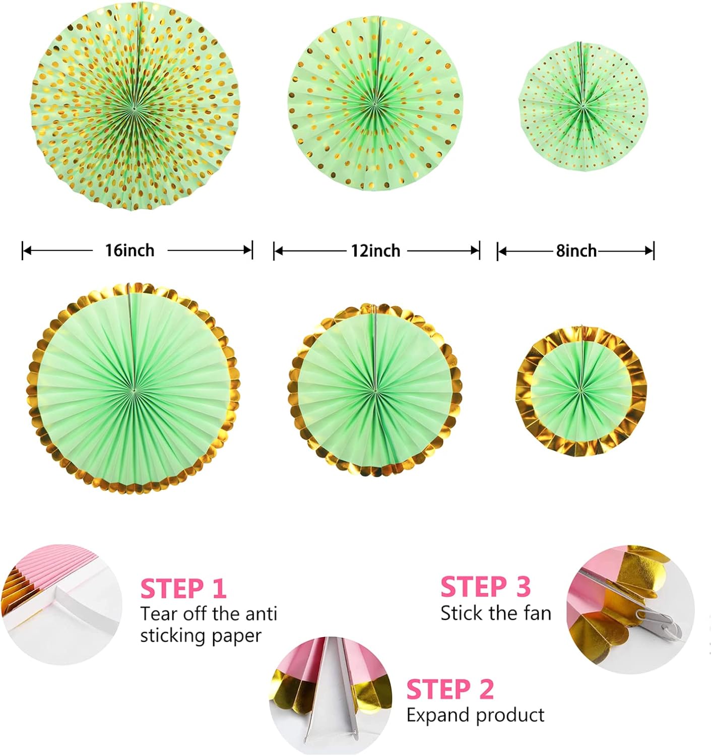 ADLKGG Abanicos de papel colgantes verdes con patrón redondo, guirnaldas de papel para decoraciones de fiesta para graduación, baby shower,
