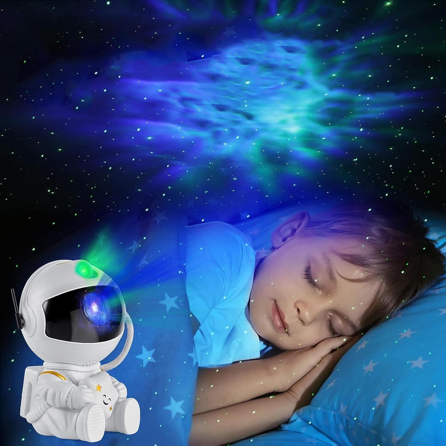Proyector de astronauta y estrella de galaxia, nebulosa estrellada, luz nocturna, proyección de techo, control remoto para habitación de niños, sala