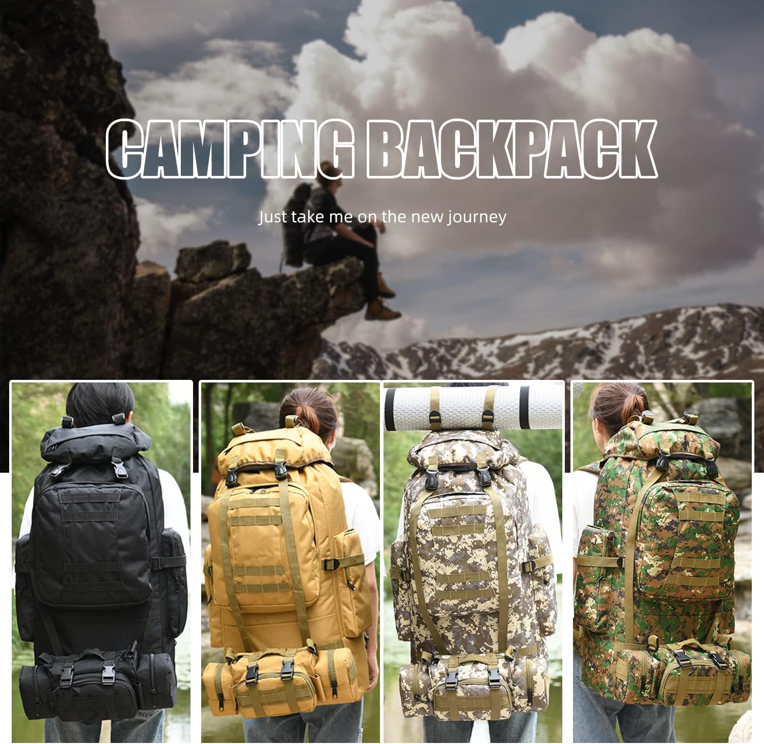 Mochila Molle para acampar de 100 litros, mochila militar para mochileros, Caqui-b, M, Mochila de senderismo
