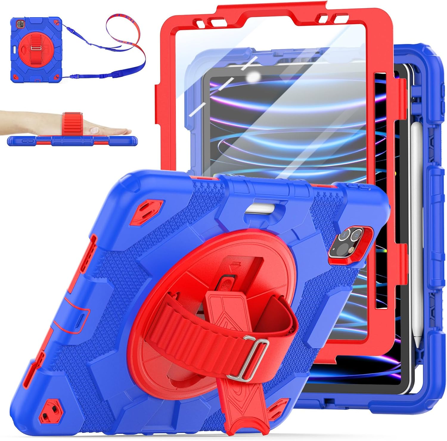 SEYMAC Funda para iPad Air de 54 generación de 10.9 pulgadas, protección duradera y resistente con protector de pantalla, soporte giratorio