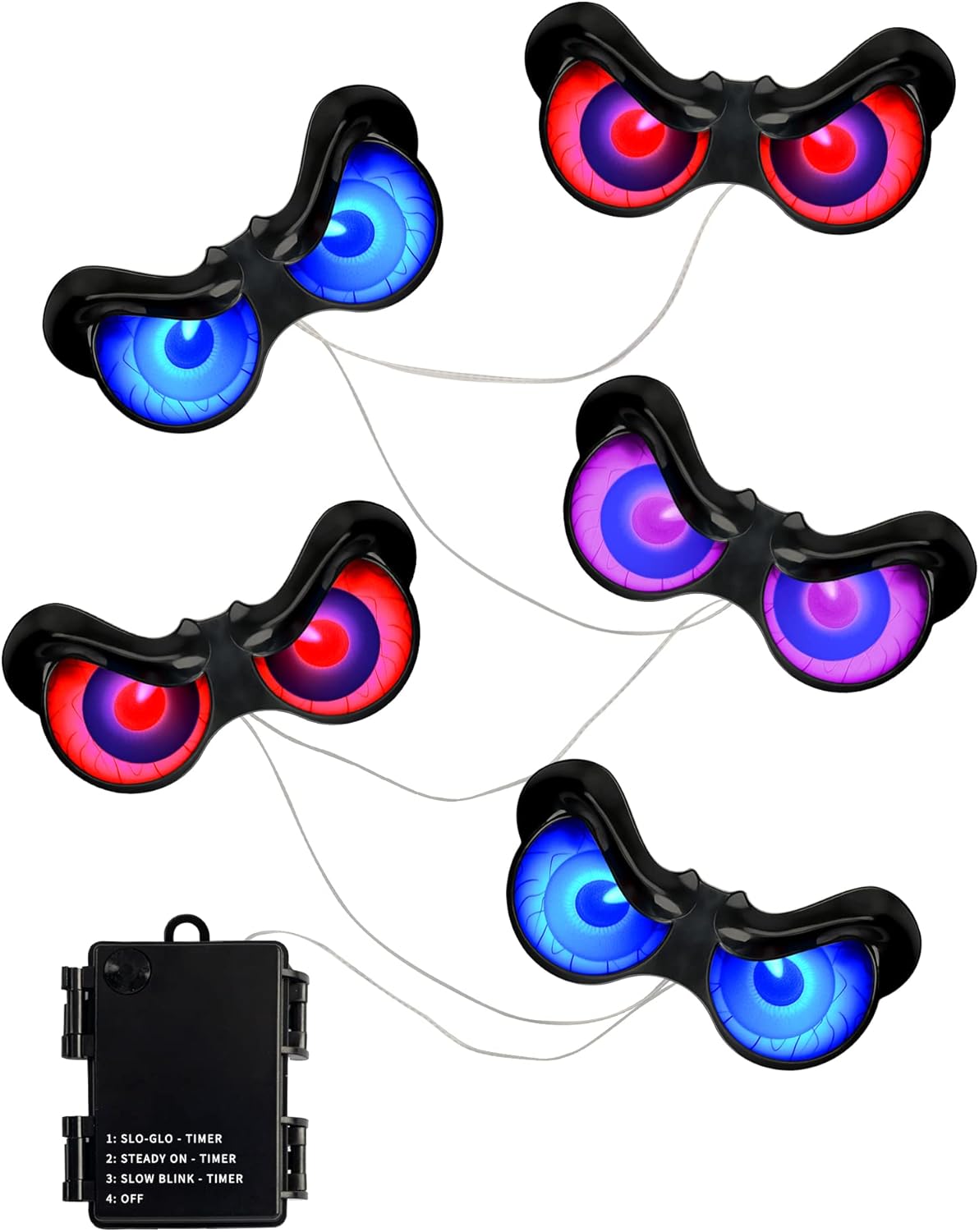 HOUNE Guirnalda de luces de Halloween con temporizador, 3 modos de iluminación, ojos miradores, impermeable, funciona con pilas, para decoración de