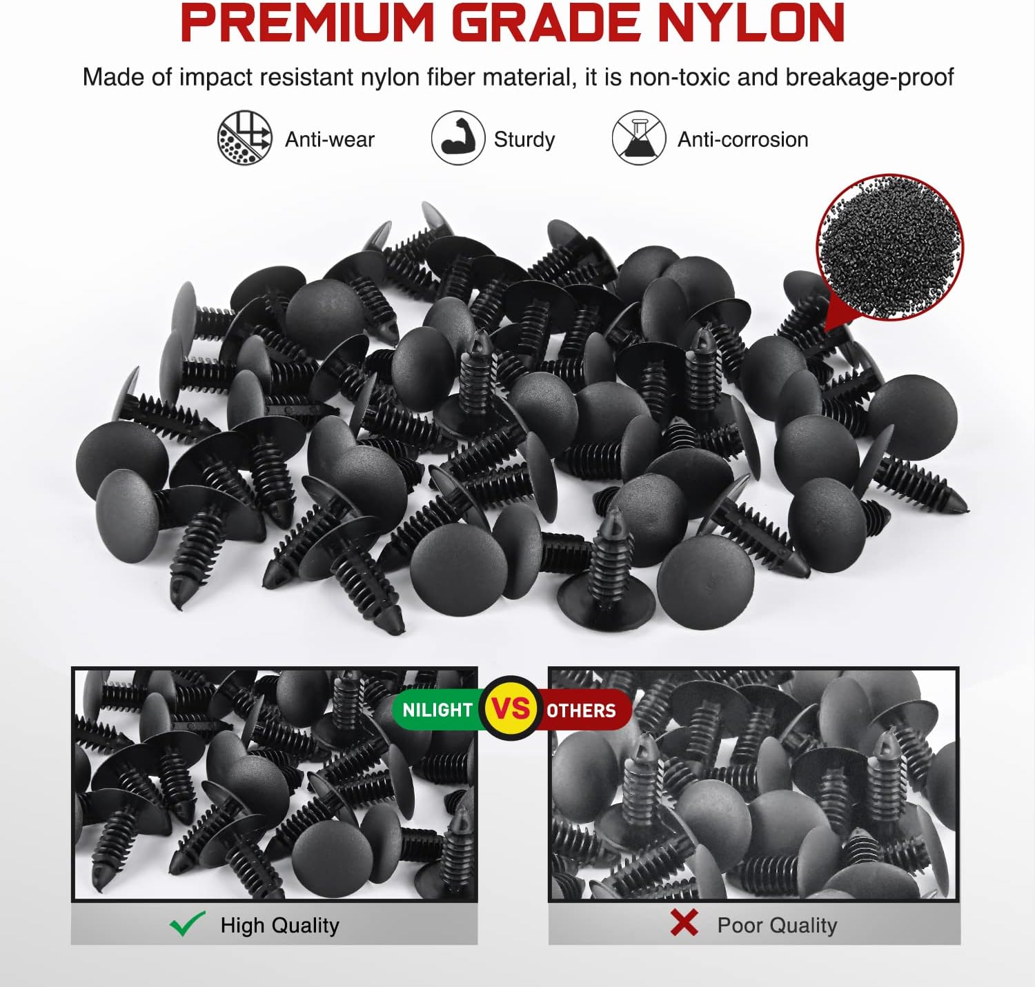 Nilight 100 clips de guardabarros de remache de parachoques para GM 1605396,1595864 para Chrysler 6030441 para Ford 388577S agujero de 0.295 in, 2