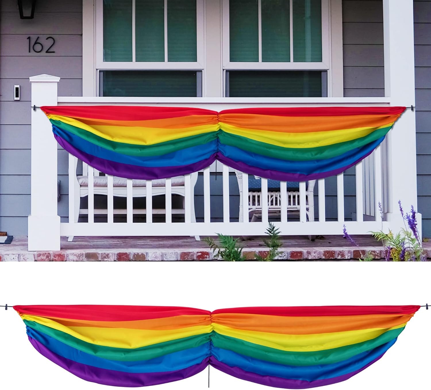 2 banderas de banderines de arco iris del orgullo gay, LGBTQ de tela lesbiana para colgar banderines del día del orgullo, desfiles al aire libre,