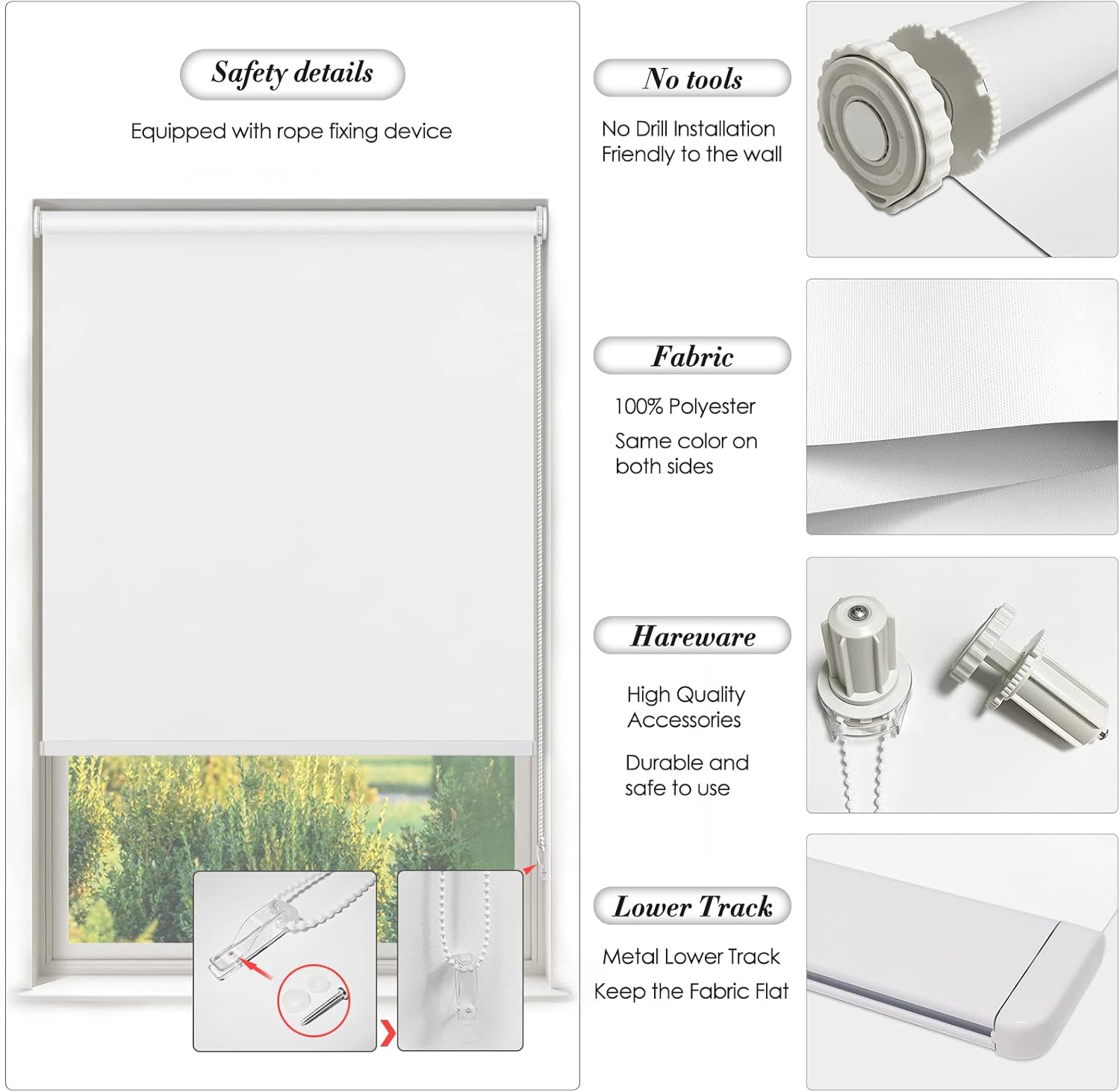 Persianas enrollables opacas sin taladro, persianas enrollables con cable cortadas por el cliente a medida, sin herramientas, persianas de ventana