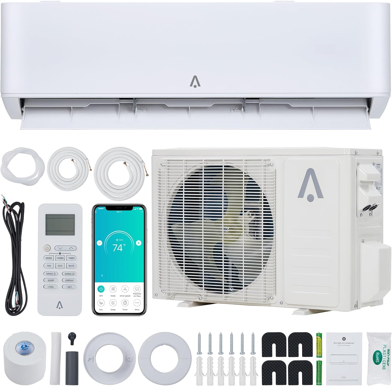 Inversor de aire acondicionado de sistema dividido de 12,000 BTU, sistema de calefacción de aire acondicionado dividido 23 SEER, enfría habitaciones
