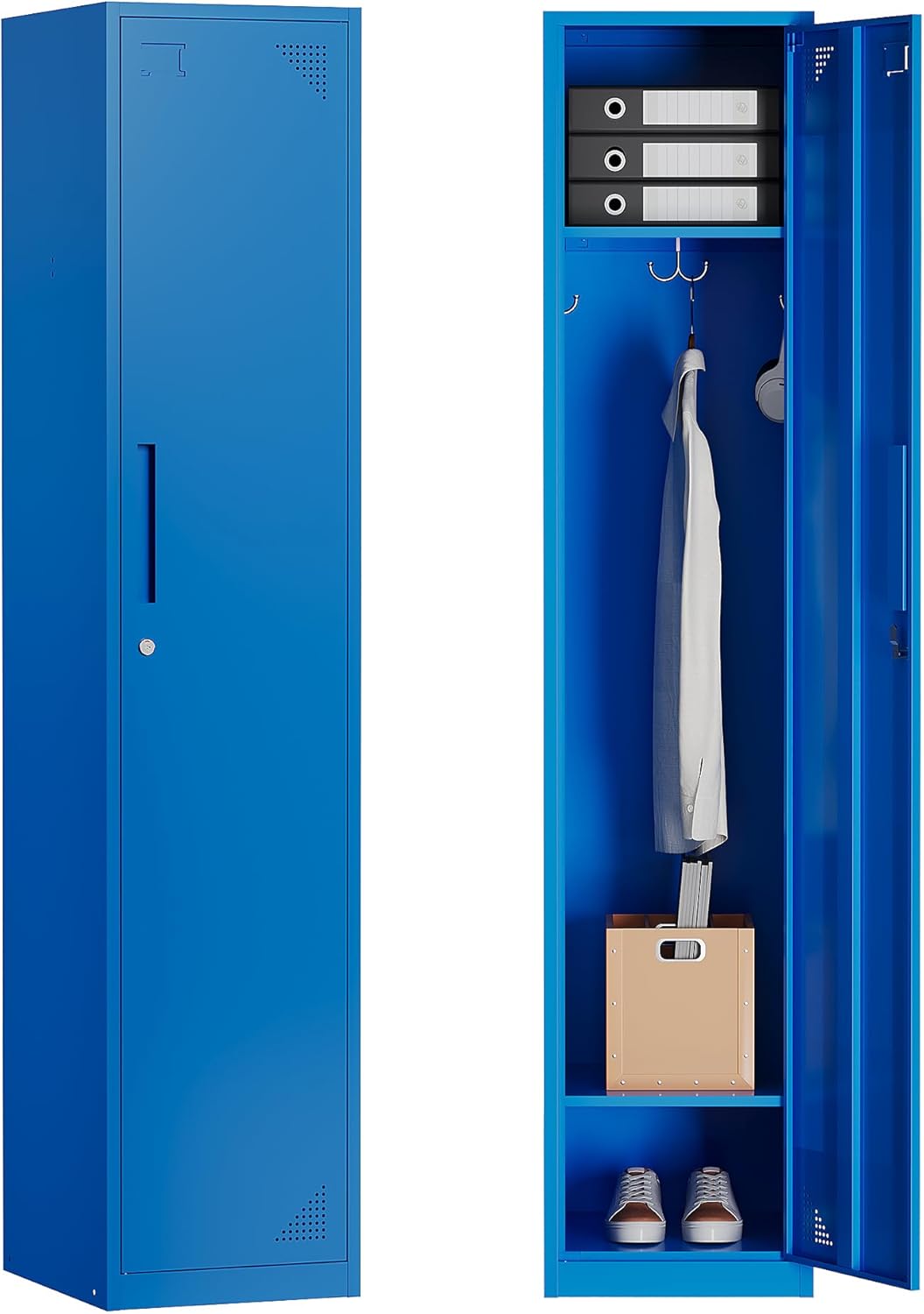 Armario de metal de 71 “Armario de almacenamiento de acero azul con puerta para oficina, escuela, gimnasio, armarios de almacenamiento de metal para