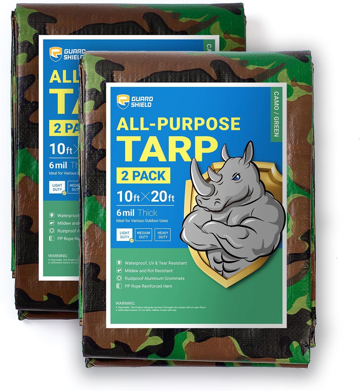 GUARD SHIELD Lona de camuflaje impermeable de 10 x 20 pies, cubierta de poliéster de 6 mil (paquete de 2)