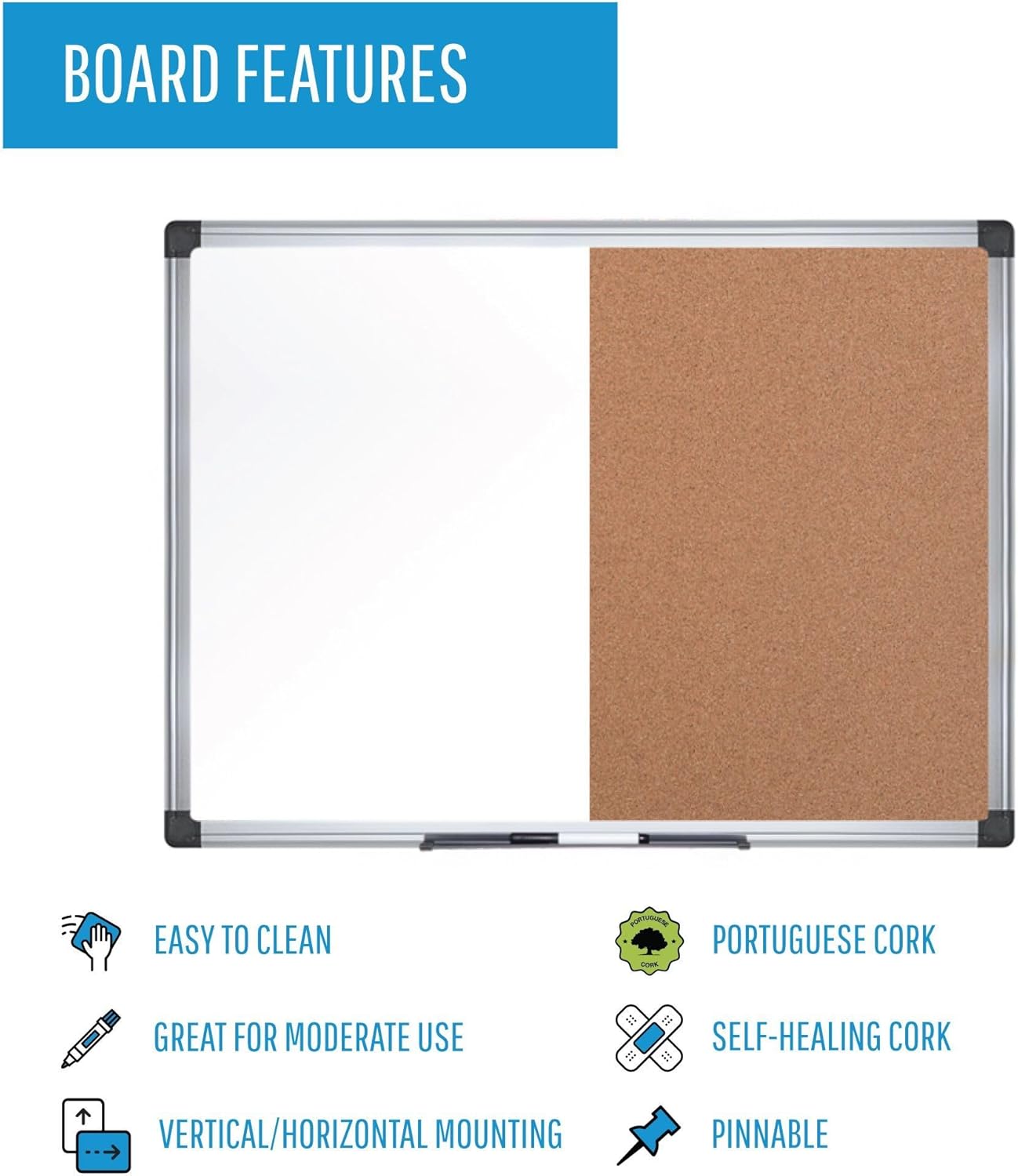 MasterVision Maya Series – Tablero de anuncios de corcho de borrado en seco, para montaje en pared, corcho autorreparable, 18 x 24 pulgadas, marco