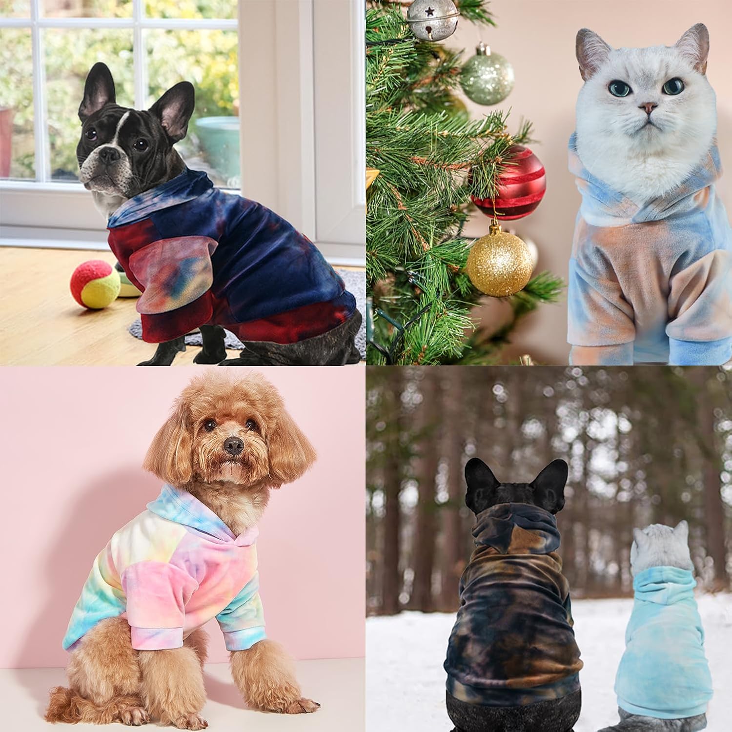 Mklhgty Sudadera con capucha para perro, teñido anudado, para cachorros, abrigo para clima frío, ropa para mascotas para perros y gatos