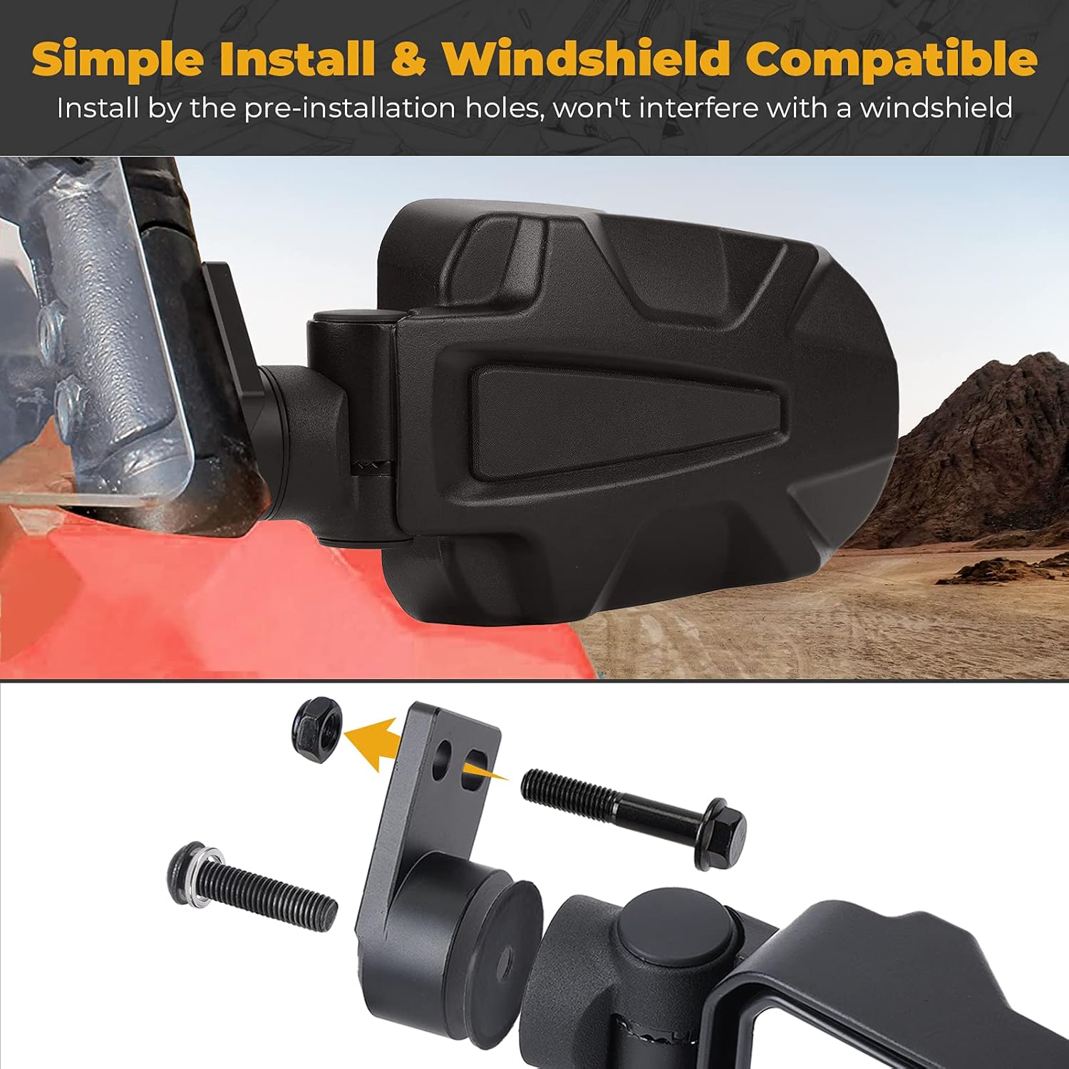 KEMIMOTO Espejos laterales UTV, superficie ajustable, plegables, de aluminio, con abrazadera especial, espejos de visión lateral compatibles con