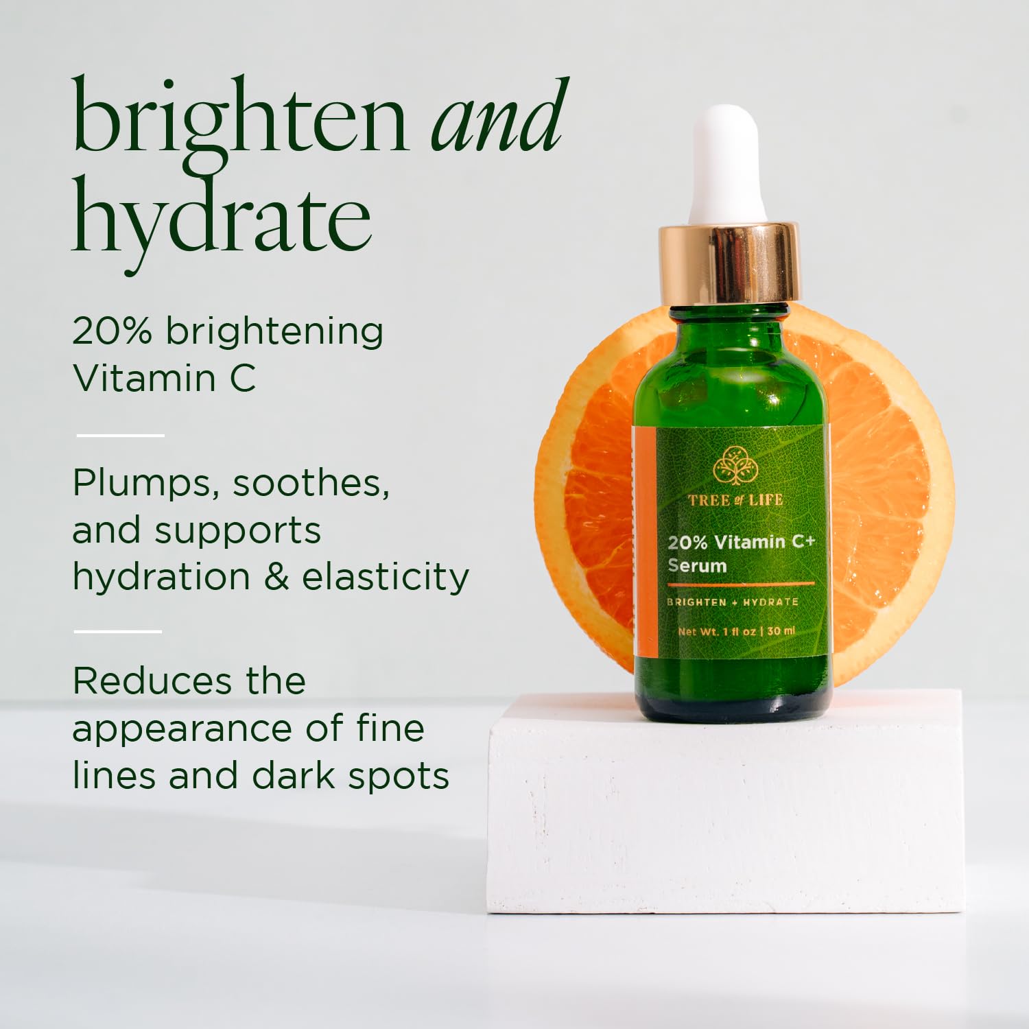 Tree of Life – Suero facial súper 20% de vitamina C+, 1 onza líquida, 1 paquete de sueros, vitamina E para iluminar y suavizar la piel secasensible,
