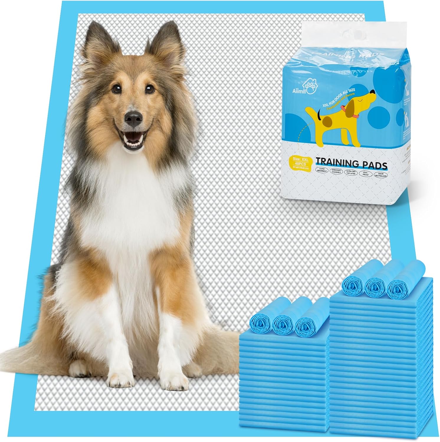 aiimll Almohadillas XXL para orina de perros, extra grandes, 30 x 36 pulgadas, 40 unidades, 6 capas a prueba de fugas, secado rápido, almohadillas