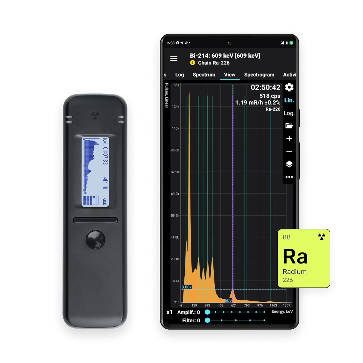 Detector multifuncional de radiación nuclear y espectrómetro gamma – Radiacode 102 con cristal de centelleo