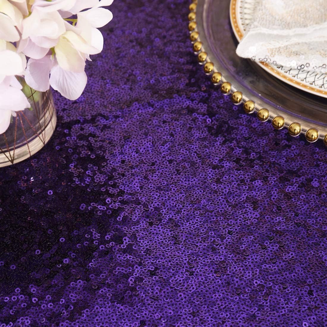 Eternal Beauty Mantel de lentejuelas, mantel rectangular de lentejuelas para fiestas, pasteles, postres y lentejuelas brillantes (morado, 90 x 132