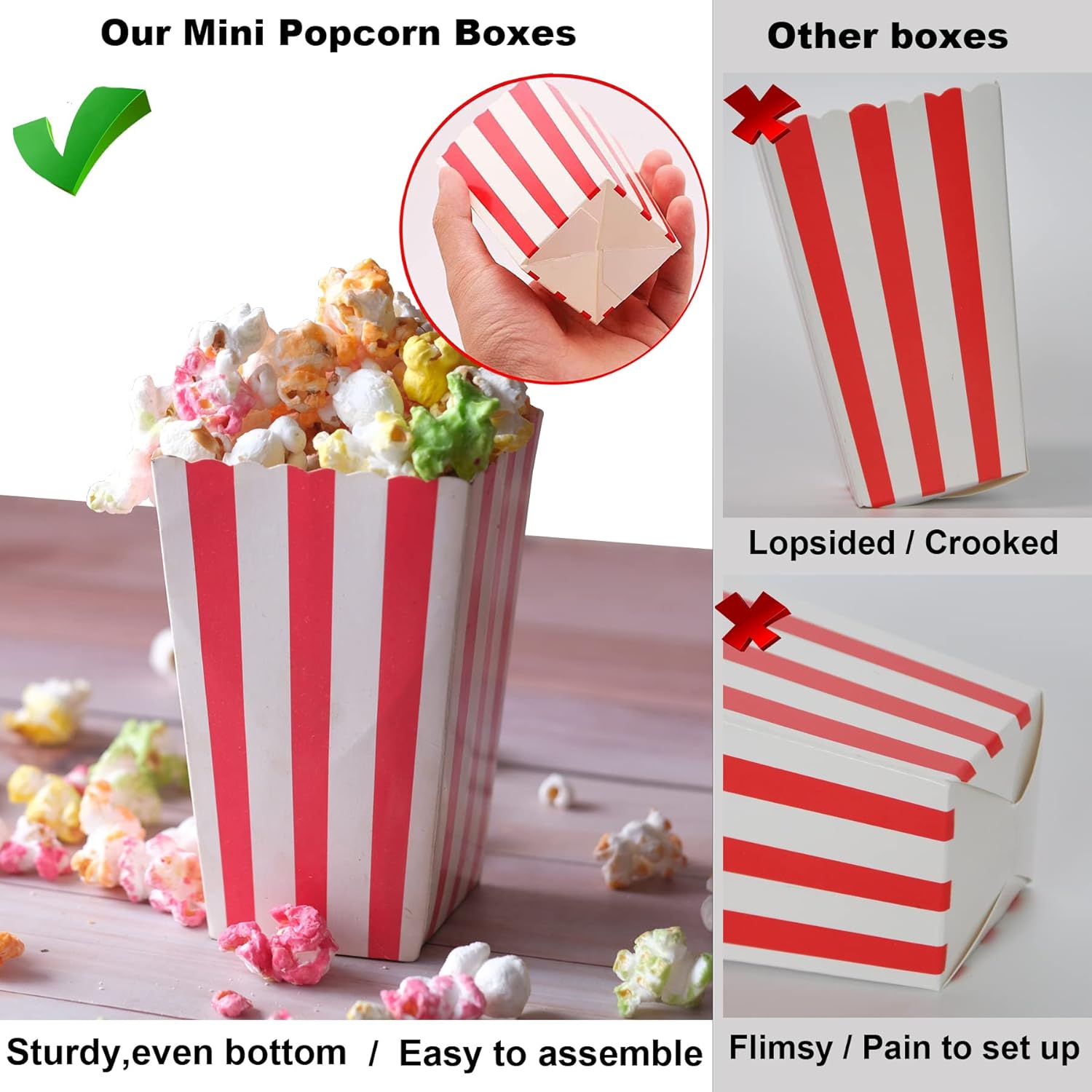 100 cajas pequeñas para palomitas de maíz para noche de cine, contenedores individuales para dulces, bolsas de palomitas de maíz para fiestas,