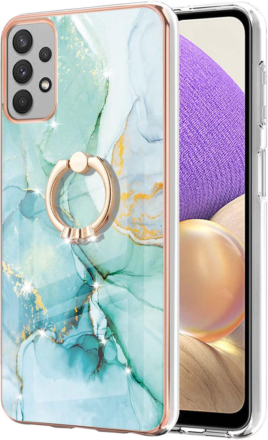 CCSmall Funda con diseño de mármol para Samsung Galaxy A13 4G (no 5G), 360 integrado giratorio con soporte de anillo y soporte, delgada, a prueba de