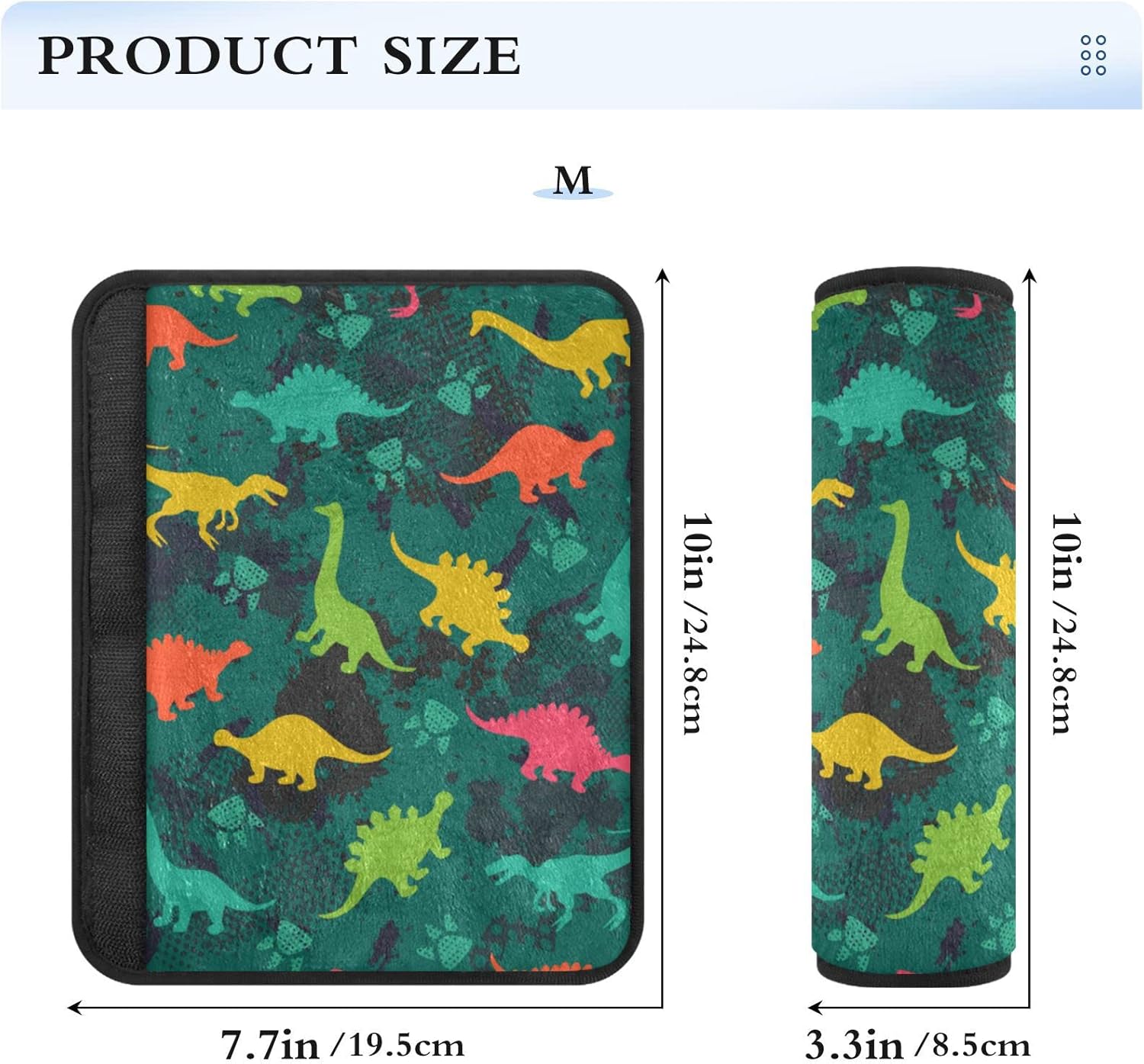 Fundas de cinturón de seguridad de automóvil con diseño de dinosaurios coloridos sobre el fondo abstracto de grunge para niños y adultos, correas de