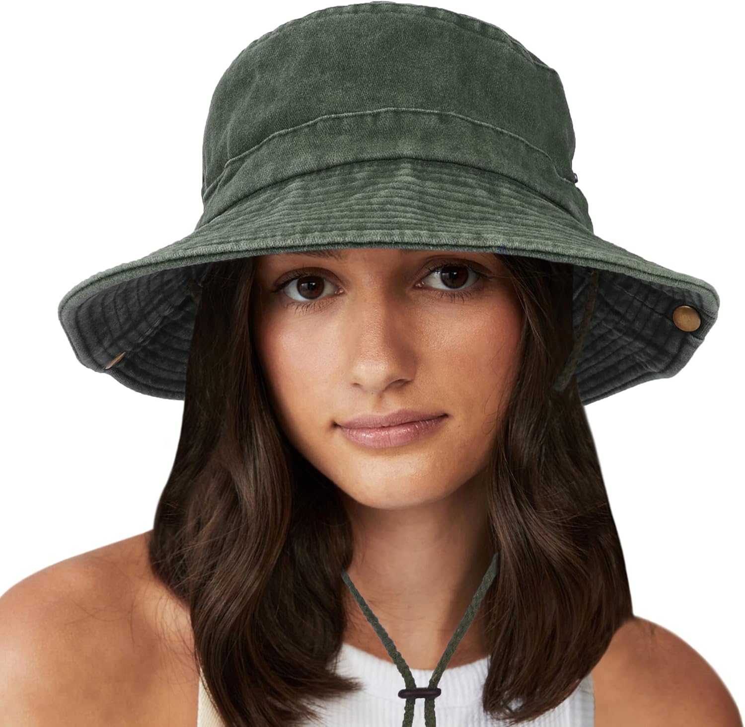 Unisex Cotton Boonie Hat Summer Outdoor Packable Fishing Bucket Hat Beach Sun Hat with String for Women Men