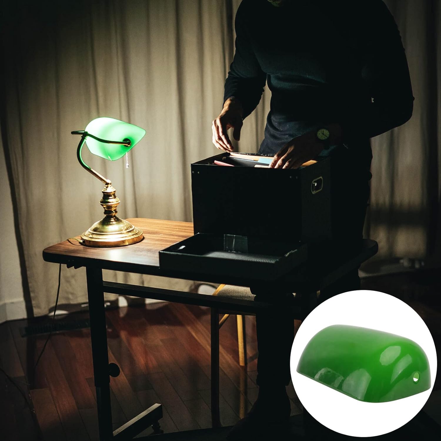 Lurrose Pantalla de cristal verde para lámpara de banqueros de repuesto para banqueros, lámpara de escritorio de banqueros verdes, pantalla de