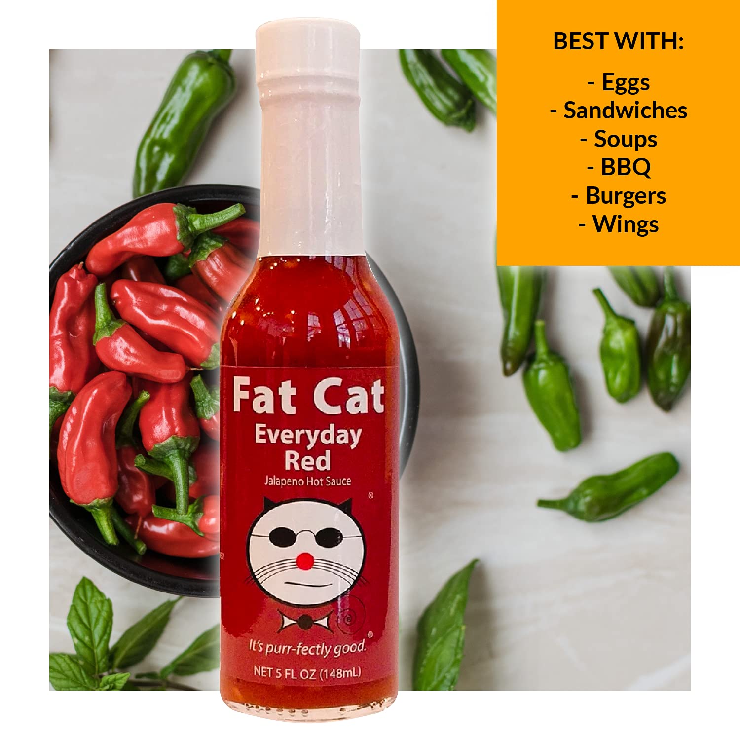 Fat Cat Gourmet – Salsa picante de pimienta roja jalapeña diaria  Todo natural  Sabrosa, fresca y versátil  Mejora los alimentos cotidianos  Calor